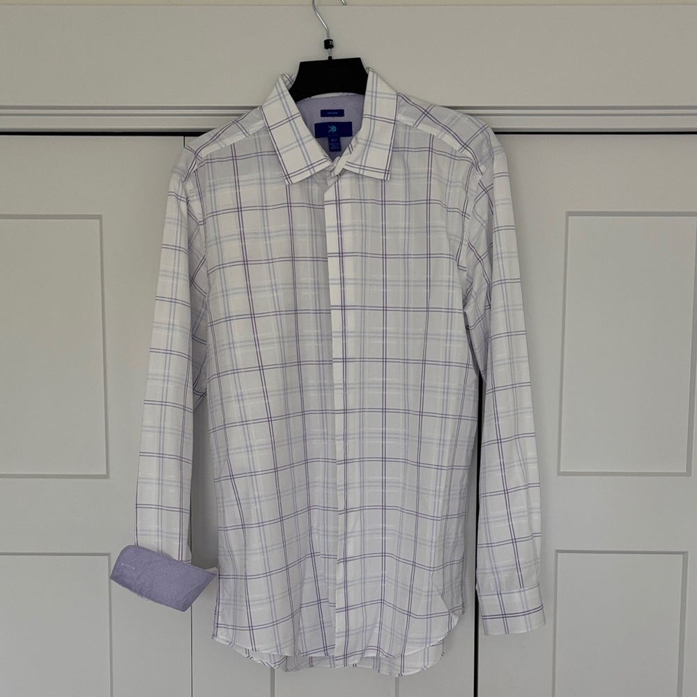 Egara White and Purple Plaid Button Down Shirt